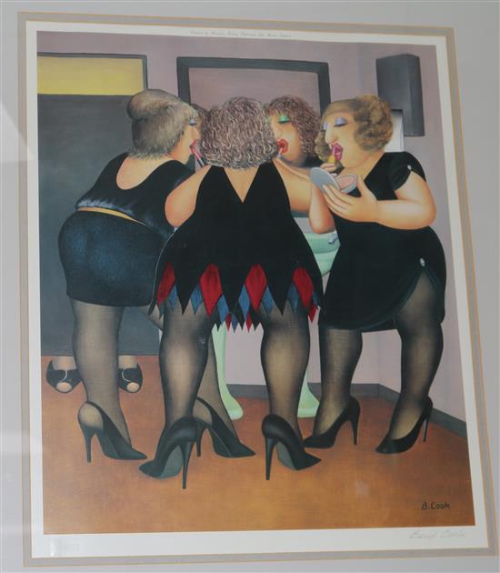 Beryl Cook Getting Ready 1990, signed limited edition print 46 x 40cm.